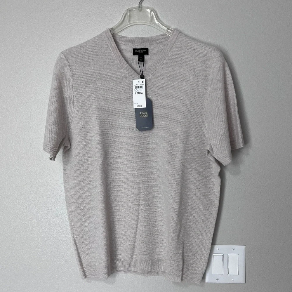 Club Room Men’s Textured 100% Cashmere V- Neck Sweater T-Shirt size L